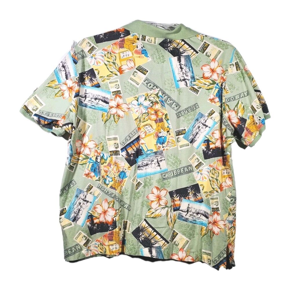 Vintage Caribbean Joe All Over Print Polo Shirt 2x Tropical Postcard Map Y2K 90s - Picture 2 of 5